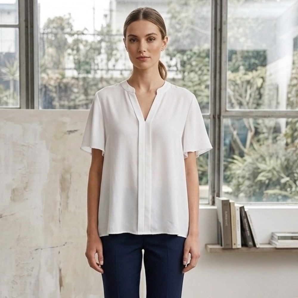 Carrdc Blouse Women's Sz 4X Plus Top V-Neck Minimalist Hi Lo Hem Casual‎ Stretch